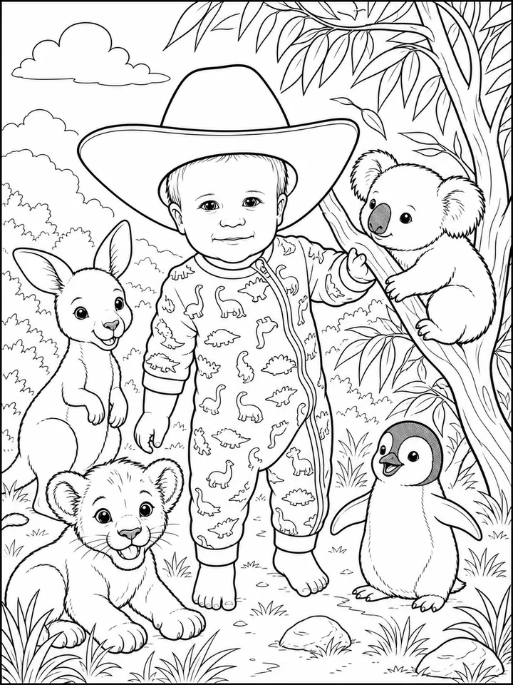 Baby Animals Around the World coloring book interior sample