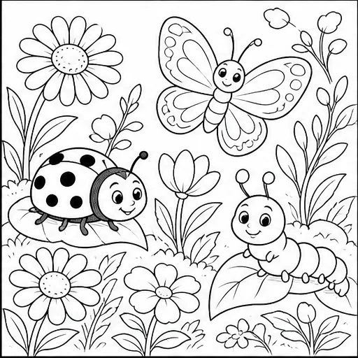 Garden Bugs and Butterflies coloring book interior sample