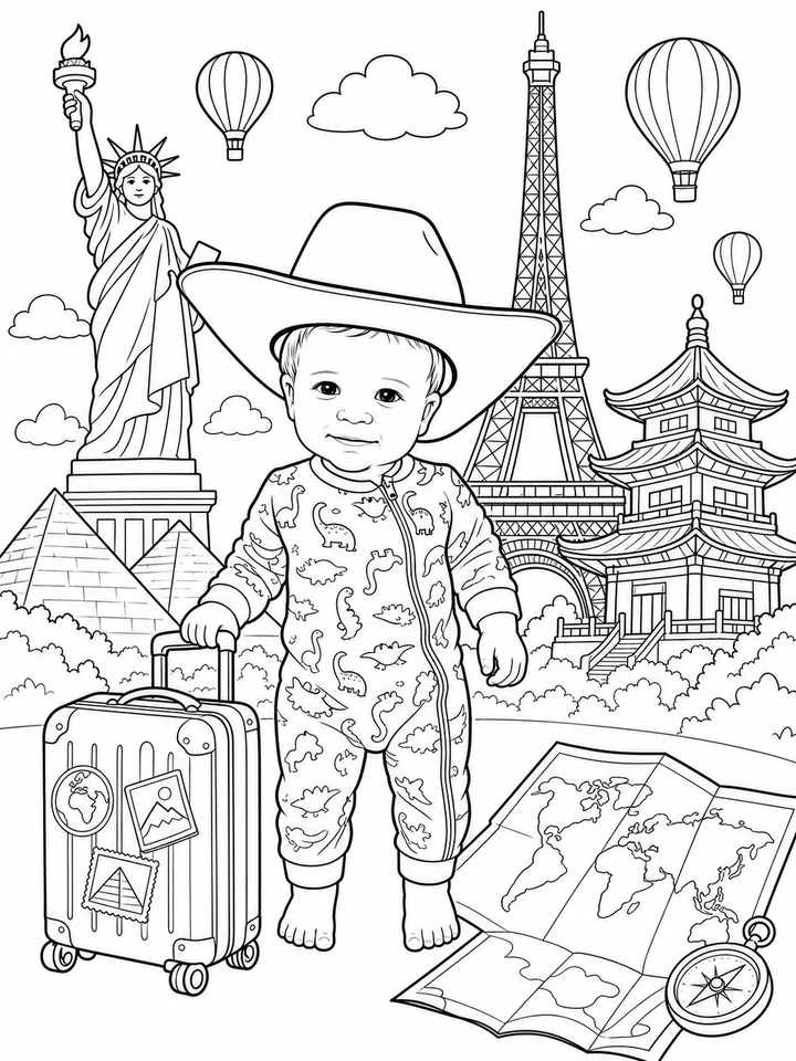 Travel the World: Iconic Landmarks coloring book interior sample